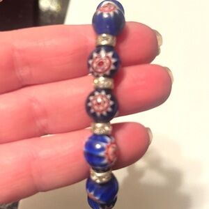 Blue glass Cloisonné Beaded Bracelet with rhinestone accents